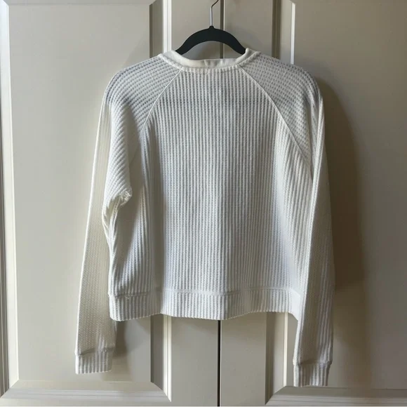 NWT ROXY Take It Home Cozy Waffle Knit Sweatshirt size Medium, White - Picture 3 of 10